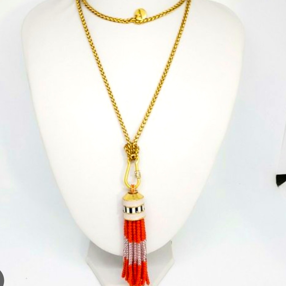 Stella & Dot coral tassel necklace 30” long